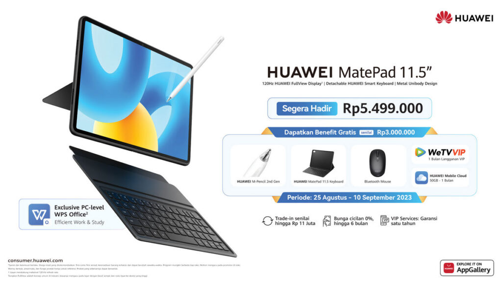 Huawei MatePad 11.5, Huawei MatePad 11.5 Dijual Rp 5 Jutaan, Speknya Oke Banget!